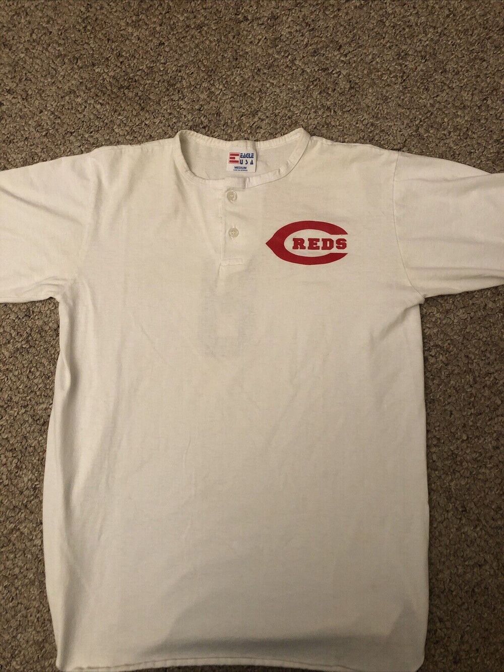 Cincinnati Reds MLB Stadium Promo 2 Button T Shirt White with Sponsor #8 USA Med